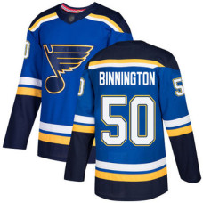 #50 Jordan Binnington Blue Home Authentic Stitched Hockey Jersey