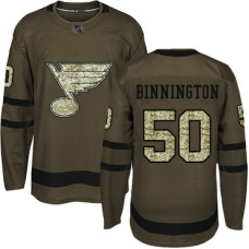 #50 Jordan Binnington Green Salute to Service Stitched Hockey Jersey