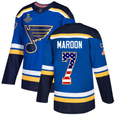 #7 Patrick Maroon Blue Home Authentic USA Flag Stanley Cup Champions Stitched Hockey Jersey