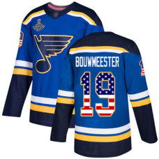 #19 Jay Bouwmeester Blue Home Authentic USA Flag Stanley Cup Champions Stitched Hockey Jersey