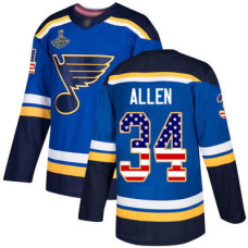 #34 Jake Allen Blue Home Authentic USA Flag Stanley Cup Champions Stitched Hockey Jersey