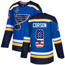 #9 Shayne Corson Blue Home Authentic USA Flag 2019 Stanley Cup Final Bound Stitched Hockey Jersey