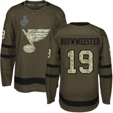 #19 Jay Bouwmeester Green Salute to Service 2019 Stanley Cup Final Bound Stitched Hockey Jersey