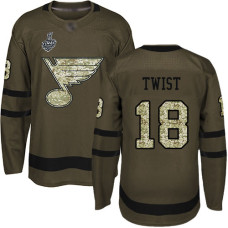 #18 Tony Twist Green Salute to Service 2019 Stanley Cup Final Bound Stitched Hockey Jersey
