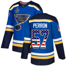 #57 David Perron Blue Home Authentic USA Flag 2019 Stanley Cup Final Bound Stitched Hockey Jersey