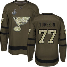 #77 Pierre Turgeon Green Salute to Service 2019 Stanley Cup Final Bound Stitched Hockey Jersey