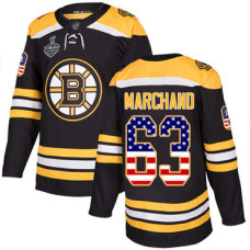 #63 Brad Marchand Black Home Authentic USA Flag 2019 Stanley Cup Final Bound Stitched Hockey Jersey