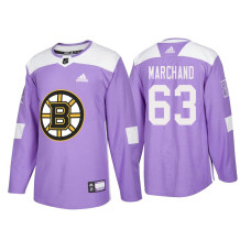 #63 Brad Marchand Purple 2018 Authentic Hockey Fights Cancer Jersey