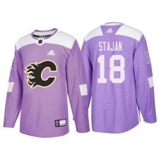 #18 Matt Stajan Purple Hockey Fights Cancer Authentic Jersey