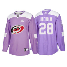 #28 Elias Lindholm Purple 2018 Authentic Hockey Fights Cancer Jersey