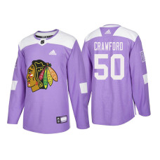 #50 Corey Crawford Purple 2018 Authentic Hockey Fights Cancer Jersey