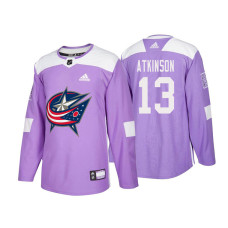 #13 Cam Atkinson Purple 2018 Authentic Hockey Fights Cancer Jersey