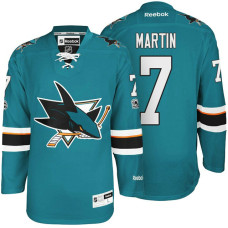 Sharks #7 Paul Martin Teal 100th Patch Premier Jersey