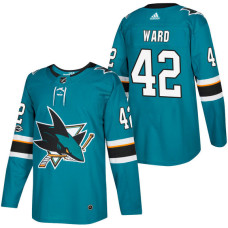#42 Joel Ward Teal 2018 New Season Home Authentic Jersey With Anniversary Patch
