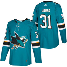 #31 Martin Jones Teal 2018 New Season Home Authentic Jersey With Anniversary Patch