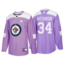 #34 Michael Hutchinson Purple 2018 Authentic Hockey Fights Cancer Jersey
